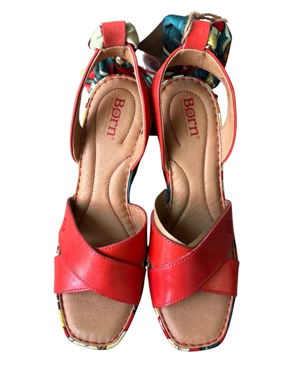 BORN Red Leather Salton Wedge Sandal - Picture 5 of 12